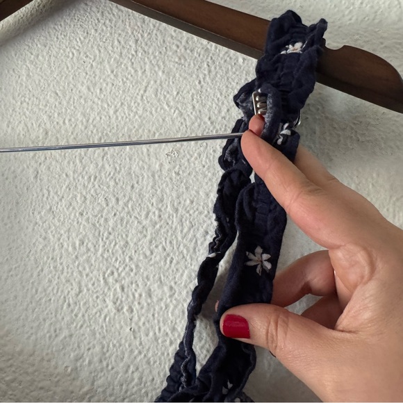 Cottagecore Ava Viv Navy White Daisy Floral Smocked Peplum Tank Top 1X Boho Chic - Picture 11 of 13